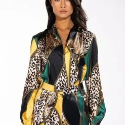 INTO THE WILD SATIN BODYSUIT -helmut shop into the wild satin bodysuit green multi 5 5