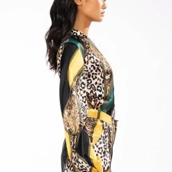 INTO THE WILD SATIN BODYSUIT -helmut shop into the wild satin bodysuit green multi 6 6