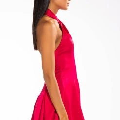 INVITE ONLY SATIN HALTERNECK ROMPER -helmut shop invite only satin halterneck romper fuchsia 4 4