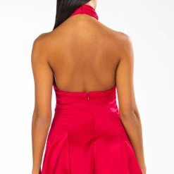INVITE ONLY SATIN HALTERNECK ROMPER -helmut shop invite only satin halterneck romper fuchsia 5 5