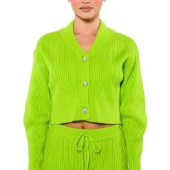 IRREPLACEABLE RHINESTONE BUTTON CARDIGAN -helmut shop irreplaceable rhinestone button cardigan lime 5 5
