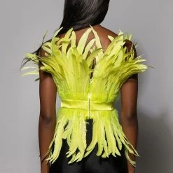 ISLA STATEMENT STRAPLESS FEATHER TOP -helmut shop isla statement strapless feather top yellow 6 6