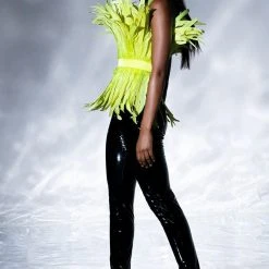 ISLA STATEMENT STRAPLESS FEATHER TOP -helmut shop isla statement strapless feather top yellow 6 6 c1