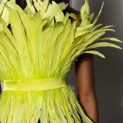 ISLA STATEMENT STRAPLESS FEATHER TOP -helmut shop isla statement strapless feather top yellow 7 7