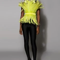 ISLA STATEMENT STRAPLESS FEATHER TOP -helmut shop isla statement strapless feather top yellow 8 8