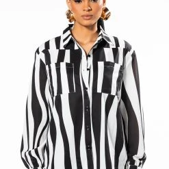 IT WAS ALL AN ILLUSION BUTTON DOWN BLOUSE -helmut shop it was all an illusion button down blouse black white 4 4