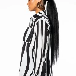 IT WAS ALL AN ILLUSION BUTTON DOWN BLOUSE -helmut shop it was all an illusion button down blouse black white 5 5