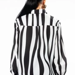 IT WAS ALL AN ILLUSION BUTTON DOWN BLOUSE -helmut shop it was all an illusion button down blouse black white 6 6