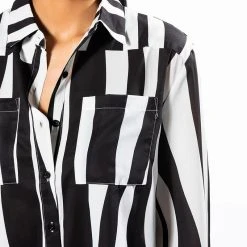 IT WAS ALL AN ILLUSION BUTTON DOWN BLOUSE -helmut shop it was all an illusion button down blouse black white 7 7