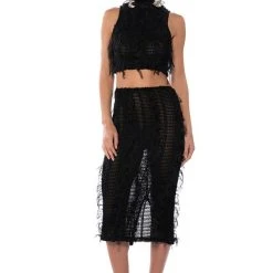 ITS A WRAP MACRAME MESH SLEEVELESS MOCK NECK TOP -helmut shop its a wrap macrame mesh sleeveless mock neck top black 3 3