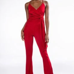 ITS ALL FOR YOU TIE FRONT SLEEVELESS JUMPSUIT -helmut shop its all for you tie front sleeveless jumpsuit red 2 2