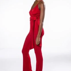 ITS ALL FOR YOU TIE FRONT SLEEVELESS JUMPSUIT -helmut shop its all for you tie front sleeveless jumpsuit red 4 4