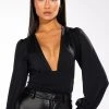 ITS GETTING LATE LONG SLEEVE V NECK CHEEKY BODYSUIT -helmut shop its getting late long sleeve v neck cheeky bodysuit black 1 1
