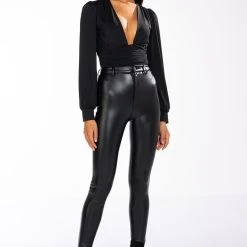 ITS GETTING LATE LONG SLEEVE V NECK CHEEKY BODYSUIT -helmut shop its getting late long sleeve v neck cheeky bodysuit black 2 2