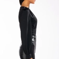 ITS GETTING LATE LONG SLEEVE V NECK CHEEKY BODYSUIT -helmut shop its getting late long sleeve v neck cheeky bodysuit black 4 4