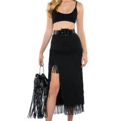 ITS YOUR TIME FRINGE MIDI SKIRT -helmut shop its your time fringe midi skirt black 4 4
