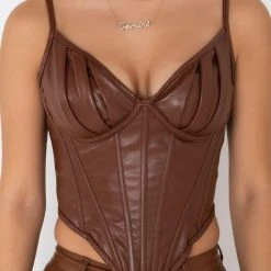 ITTY BITTY PRETTY PU SNATCHED CORSET -helmut shop itty bitty pretty pu snatched corset dark brown 5 5