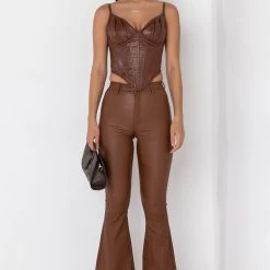 ITTY BITTY PRETTY PU SNATCHED CORSET -helmut shop itty bitty pretty pu snatched corset dark brown 6 6