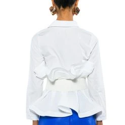 IVY BELTED DETAIL PEPLUM BLOUSE -helmut shop ivy belted detail peplum blouse white 11 11