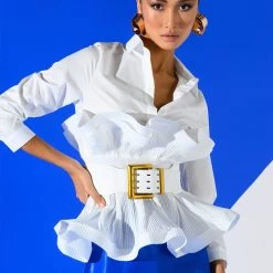 IVY BELTED DETAIL PEPLUM BLOUSE -helmut shop ivy belted detail peplum blouse white 4 4