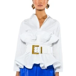IVY BELTED DETAIL PEPLUM BLOUSE -helmut shop ivy belted detail peplum blouse white 6 6