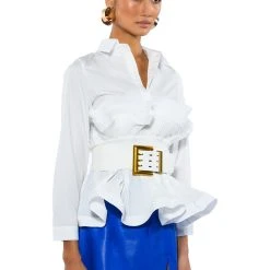 IVY BELTED DETAIL PEPLUM BLOUSE -helmut shop ivy belted detail peplum blouse white 7 7