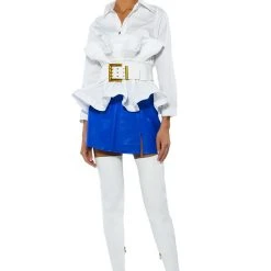 IVY BELTED DETAIL PEPLUM BLOUSE -helmut shop ivy belted detail peplum blouse white 8 8