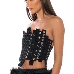 IVY PATCHWORK DENIM CORSET -helmut shop ivy patchwork denim corset black denim 2 2