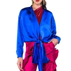 JAN TIE FRONT BLOUSE -helmut shop jan tie front blouse royal blue 5 5