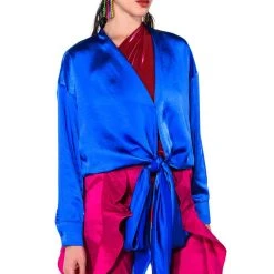 JAN TIE FRONT BLOUSE -helmut shop jan tie front blouse royal blue 6 6
