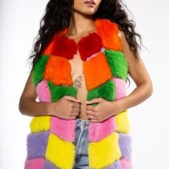 JAYLEY BRAND FAUX FUR RAINBOW VEST