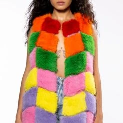 JAYLEY BRAND FAUX FUR RAINBOW VEST -helmut shop jayley brand faux fur rainbow vest multi 4 4