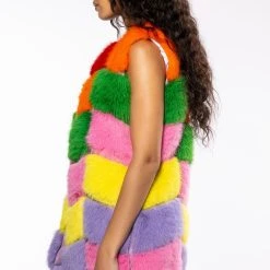 JAYLEY BRAND FAUX FUR RAINBOW VEST -helmut shop jayley brand faux fur rainbow vest multi 5 5