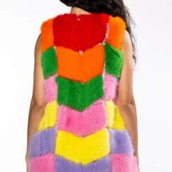 JAYLEY BRAND FAUX FUR RAINBOW VEST -helmut shop jayley brand faux fur rainbow vest multi 6 6