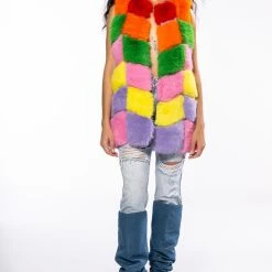 JAYLEY BRAND FAUX FUR RAINBOW VEST -helmut shop jayley brand faux fur rainbow vest multi 8 8