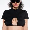 JEUNE POCKET DETAIL CUTOUT CROP TEE -helmut shop jeune pocket detail cutout crop tee black 1 1