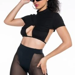 JEUNE POCKET DETAIL CUTOUT CROP TEE -helmut shop jeune pocket detail cutout crop tee black 2 2