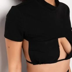 JEUNE POCKET DETAIL CUTOUT CROP TEE -helmut shop jeune pocket detail cutout crop tee black 9 9
