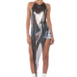 JUST ONE LOOK ASYMMETRICAL HIGH SHINE CHAINMAIL TOP