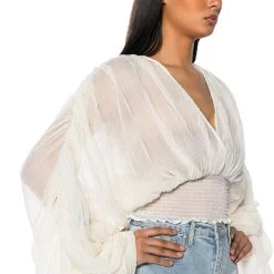 KAHANU FLOWY PLEATED LONG SLEEVE BLOUSE -helmut shop kahanu flowy pleated long sleeve blouse ivory 2 2