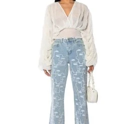 KAHANU FLOWY PLEATED LONG SLEEVE BLOUSE -helmut shop kahanu flowy pleated long sleeve blouse ivory 3 3