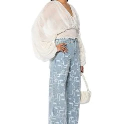 KAHANU FLOWY PLEATED LONG SLEEVE BLOUSE -helmut shop kahanu flowy pleated long sleeve blouse ivory 4 4