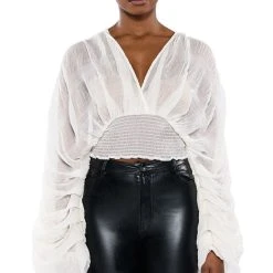 KAHANU FLOWY PLEATED LONG SLEEVE BLOUSE -helmut shop kahanu flowy pleated long sleeve blouse ivory 5 5 c1