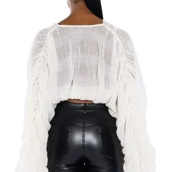 KAHANU FLOWY PLEATED LONG SLEEVE BLOUSE -helmut shop kahanu flowy pleated long sleeve blouse ivory 7 7 c1