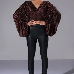 KAHANU FLOWY SATIN BLOUSE -helmut shop kahanu flowy satin blouse dark brown 2 2