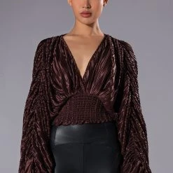 KAHANU FLOWY SATIN BLOUSE -helmut shop kahanu flowy satin blouse dark brown 3 3