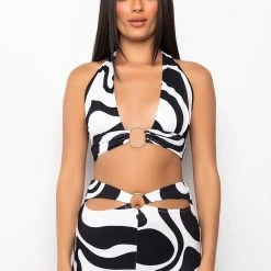 KARMA HALTERNECK RING DETAIL BRALETTE -helmut shop karma halterneck ring detail bralette white black 3 3