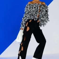 KEEP IT 100 CROPPED SWEATER -helmut shop keep it 100 cropped sweater black white 3 3