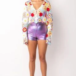 KEEP IT CROCHET TIE FRONT TOP -helmut shop keep it crochet tie front top white multi 10 10