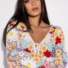 KEEP IT CROCHET TIE FRONT TOP -helmut shop keep it crochet tie front top white multi 1 1